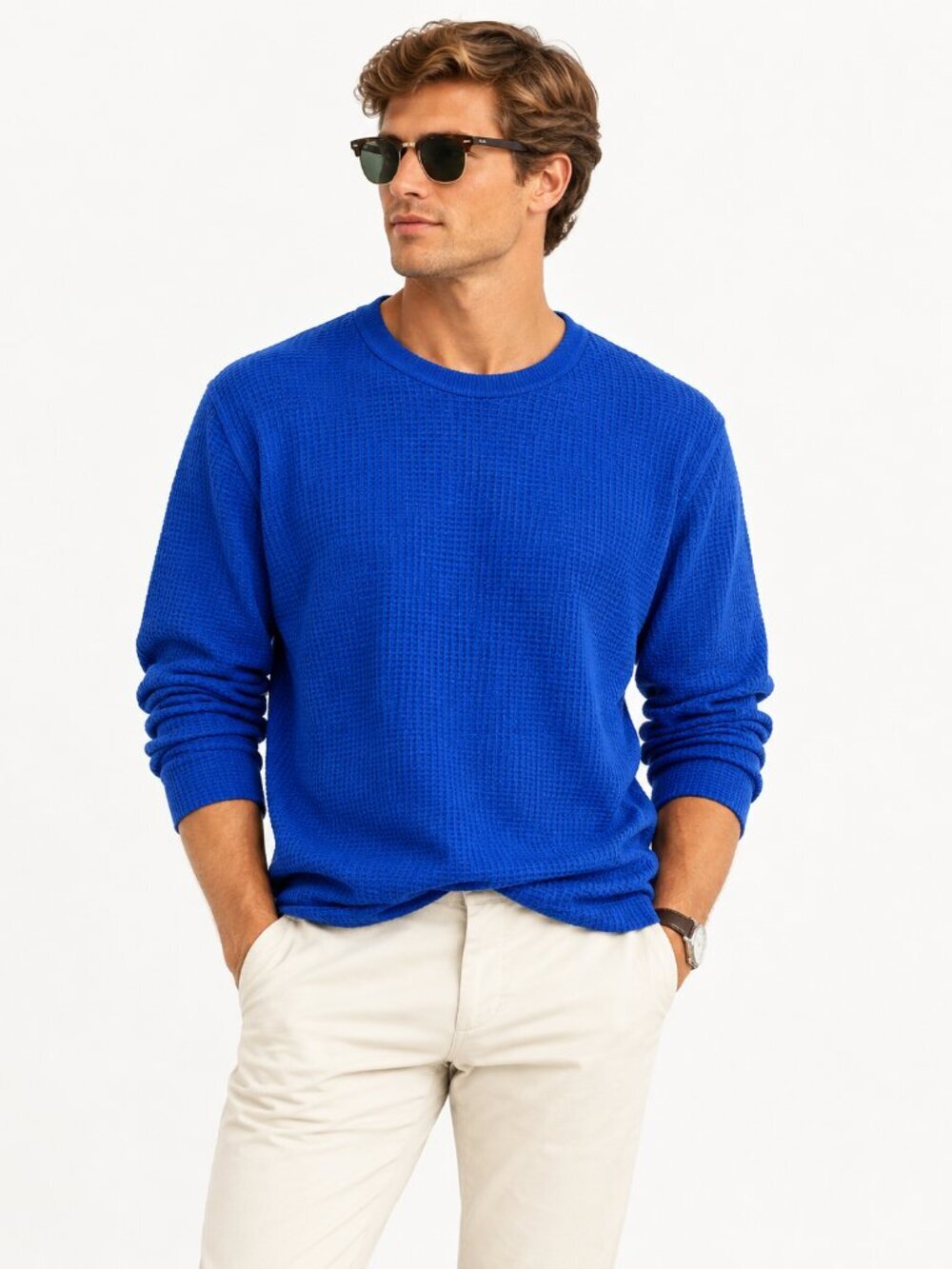 Velvet Graham & Spencer Royal Blue Thermal Waffle Knit Sweater Large L Preppy